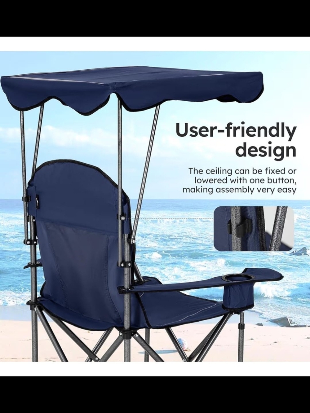 Portable Canopy Folding Beach Chair - Navy